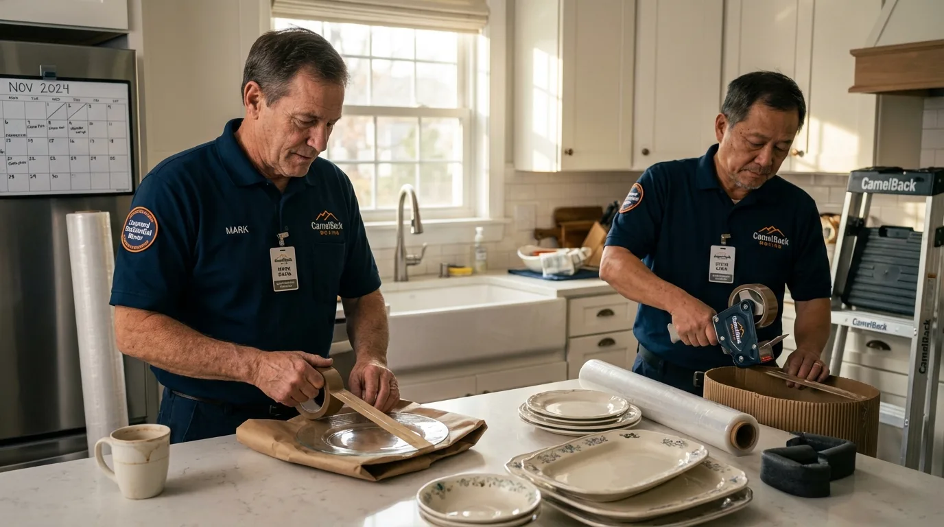 Professional crew packing kitchen dishware in Brazoria, TX